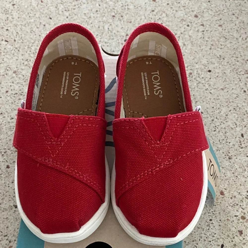 TOMS Kids Red Canvas Slip-On Shoes